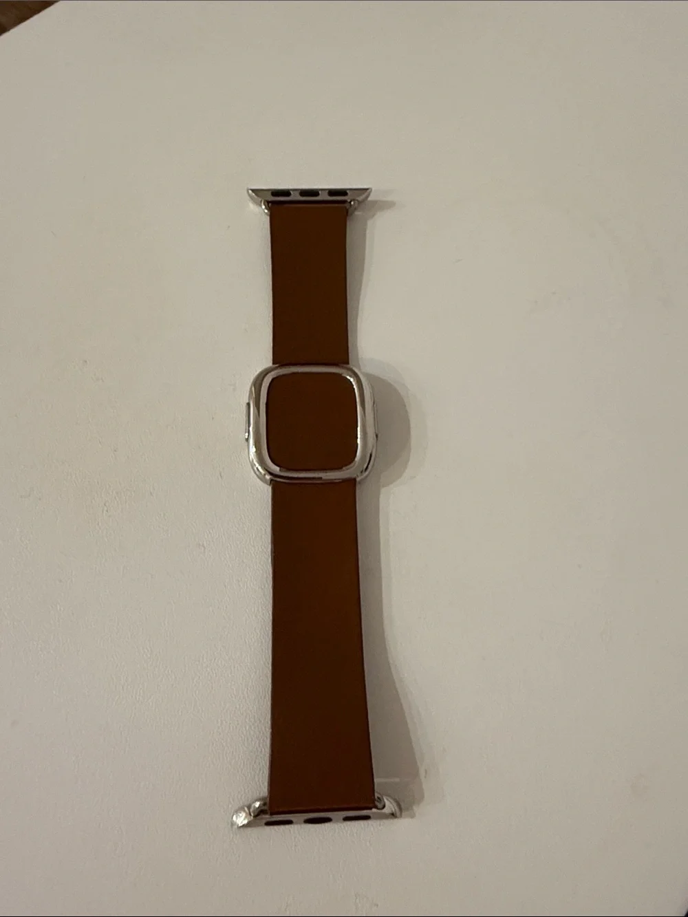Brown Leather Watch Band with Silver Buckle - L, 38mm